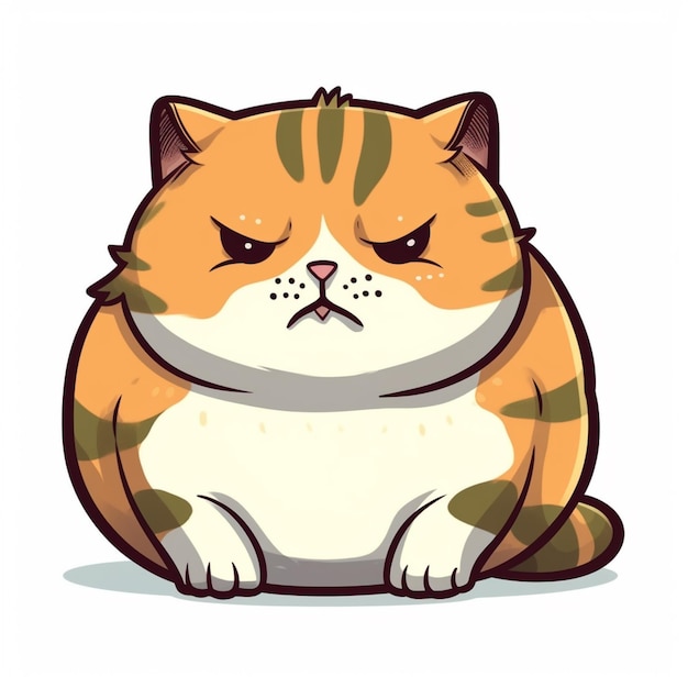 Um gato de desenho animado com fundo branco e um gato preto e laranja na parte inferior.