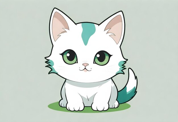 um gato de desenho animado com olhos verdes e uma coleira com uma etiqueta que diz cita o nome do gato cita