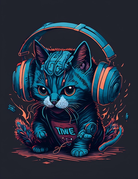 Um gato de desenho animado com um logotipo de tempo em sua camisa