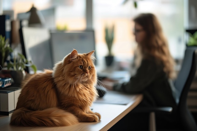 Um gato de estimação em um ambiente de negócios