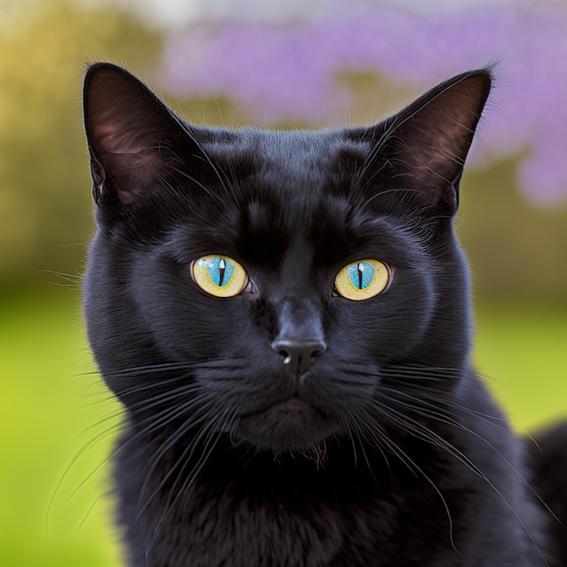 Um gato de olhos azuis e fundo verde.