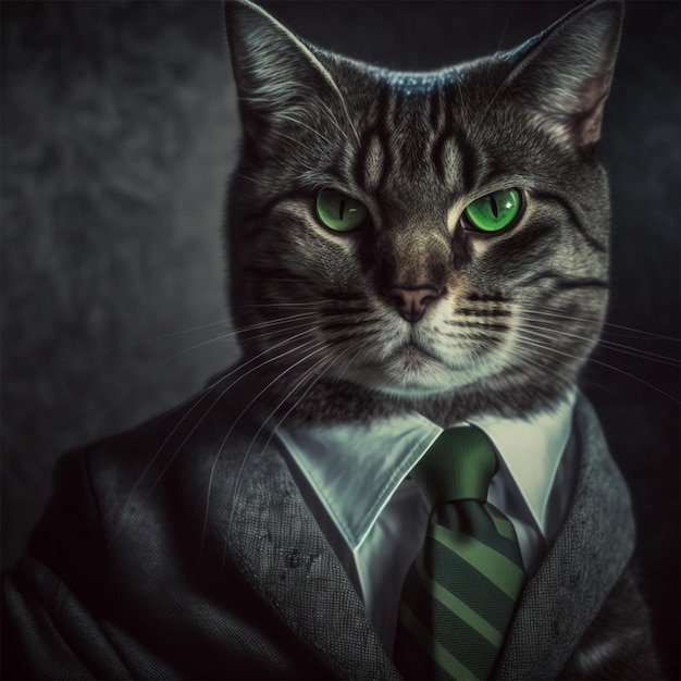 Retrato De Cor Realista Detalhado De Um Gato Cinzento Listrado Com Olhos  Verdes. Ilustração Stock - Ilustração de tatuagem, miado: 211099324