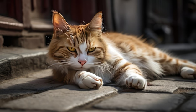 Um gato deitado no chão com a palavra gato