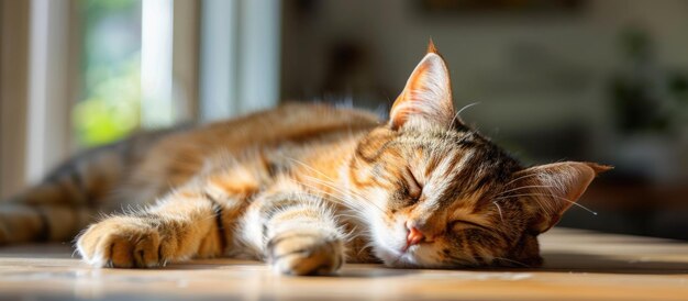 Um gato descansando em uma mesa