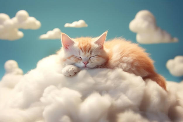 Um gato dormindo em uma nuvem