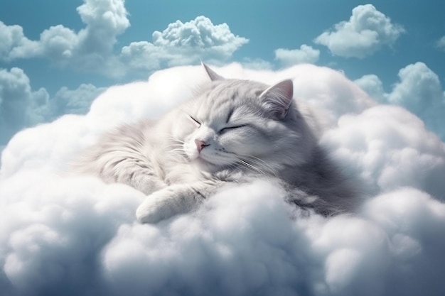 Um gato dormindo nas nuvens