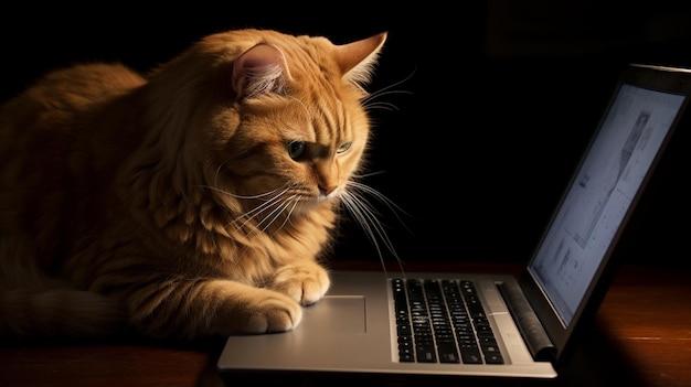 Um gato em um pequeno laptop como um papel de parede gráfico