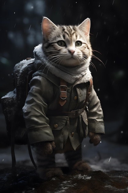 Um gato em um uniforme militar