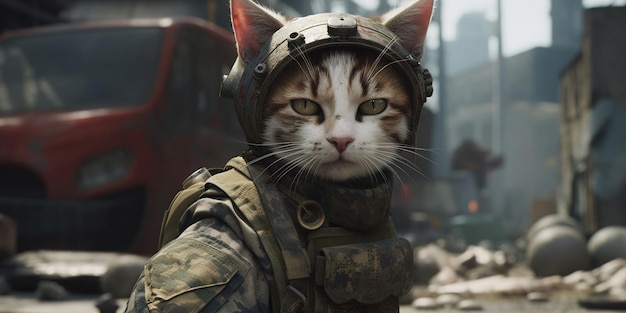 Um gato em um uniforme militar