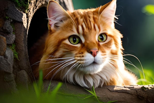 Um gato em uma casa de gato