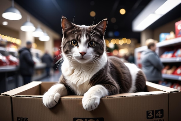 um gato está fazendo compras em uma loja de departamentos