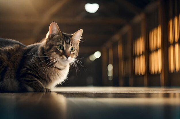 Um gato está sentado no chão em frente a uma janela.