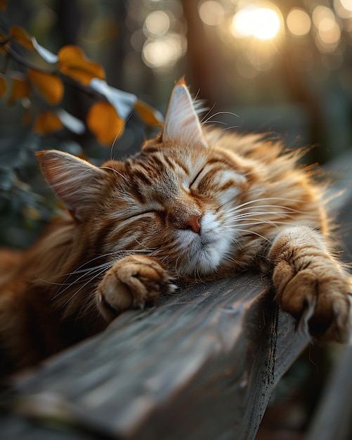 Foto um gato fofinho estendido preguiçosamente ao sol