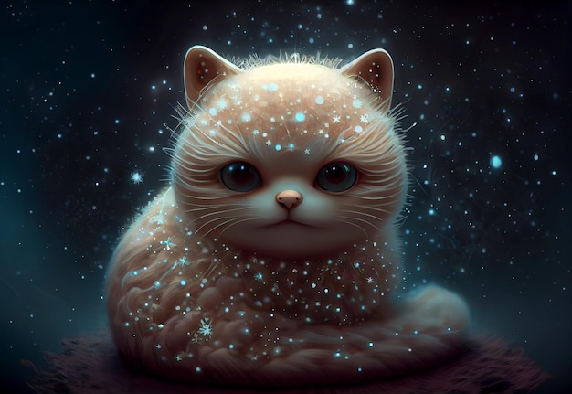 um gato fofo com ilustração de arte digital de olhos azuis