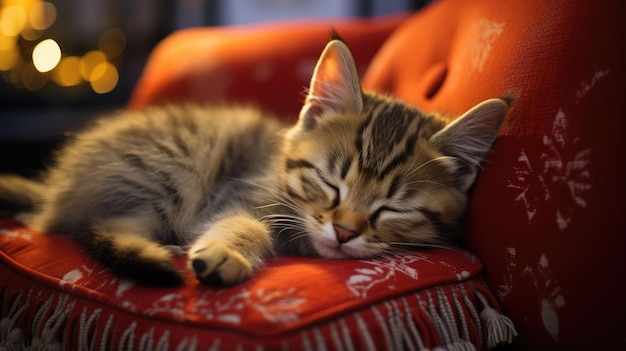 um gato fofo está dormindo