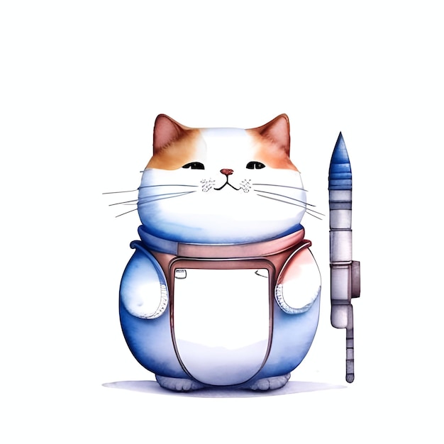 Um gato gordo bonito um gato gordo lindo vestindo um terno de astronauta esboço de aquarela estilo Grunge ilustração generativa ai