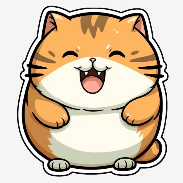 Um gato gordo com uma barriga grande e uma barriga grande está sorrindo.