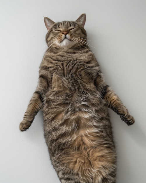 Foto um gato kanaani deita-se brincando de costas no topo de uma parede