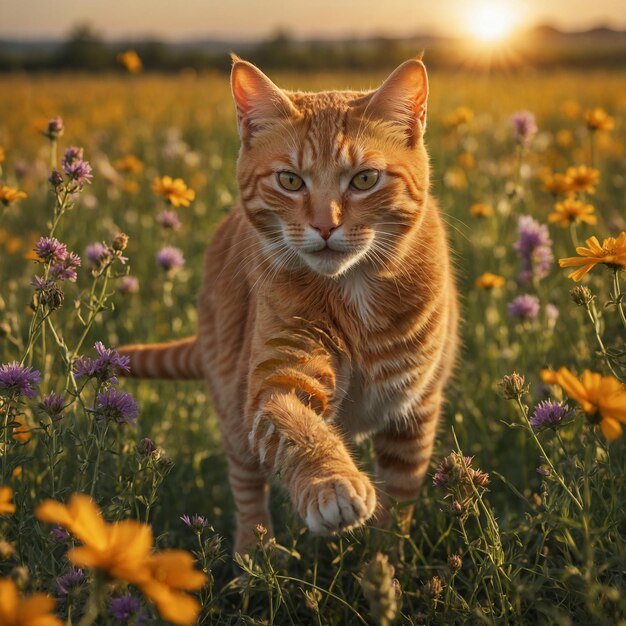 Um gato laranja brincalhão.