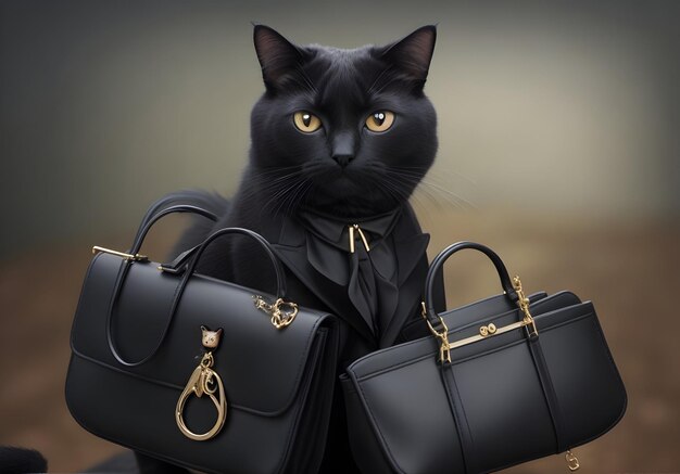 Um gato moderno e estiloso com bolsa gerada por Ai