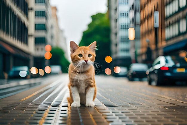 um gato na calçada olhando para a câmera.