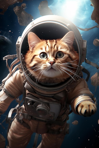 um gato num fato espacial com um fato espacial nele