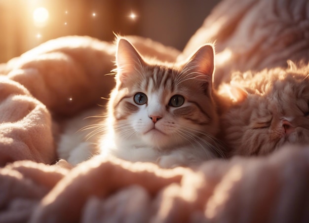 Um gato peludo bonito dentro de casa.