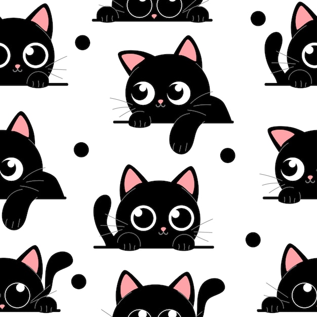 Um gato preto bonito com um padrão sem costura.