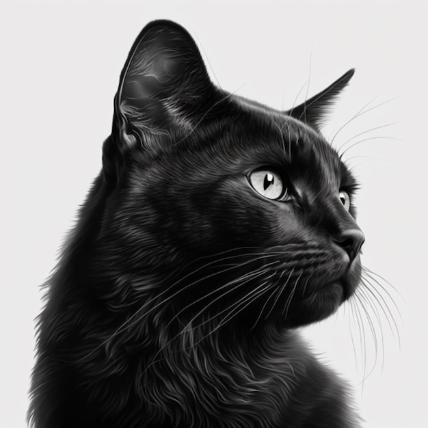 Um gato preto com olhos azuis é mostrado.