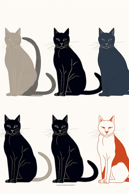 Um gato preto com um gato vermelho e branco à esquerda.