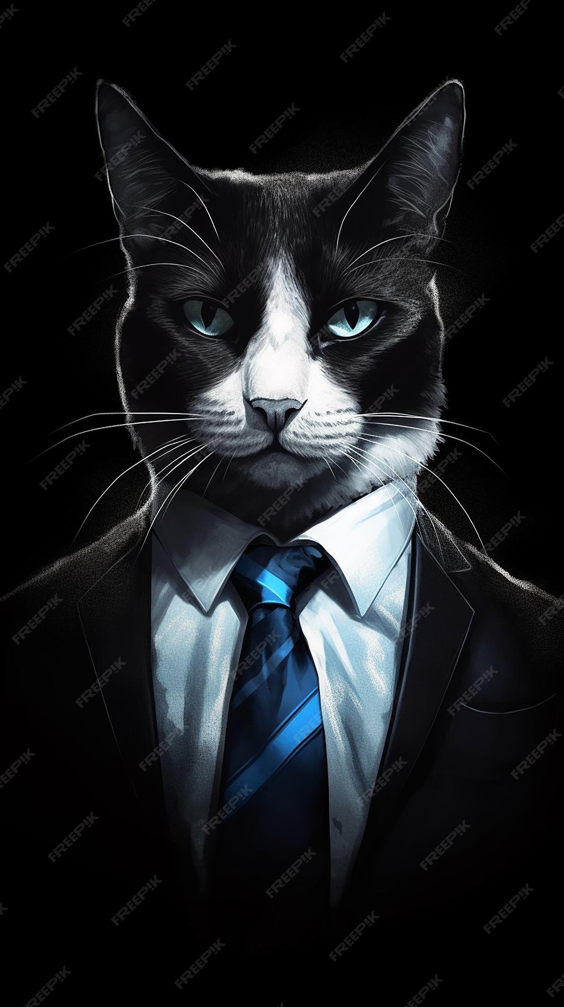 Baixe Foto adorável de um gato preto e branco usando uma gravata