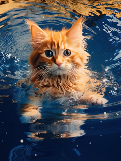 um gato que está na água com as palavras gato nele