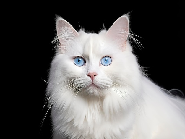 Um gato Ragdoll branco isolado em um fundo plano preto