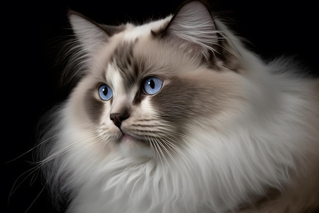 Um gato ragdoll com olhos azuis