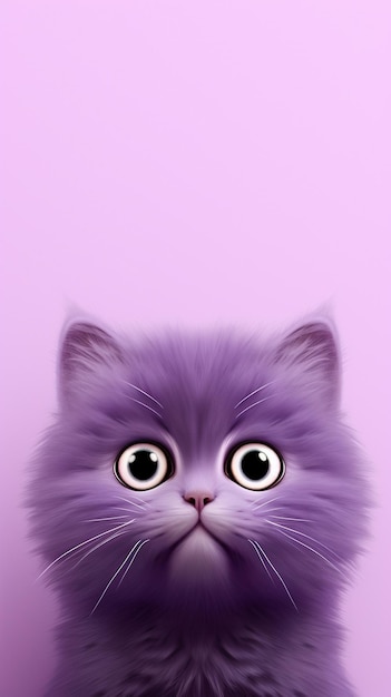 um gato roxo com olhos verdes e fundo roxo