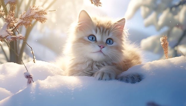um gato sentado em um chão nevado ai generativo