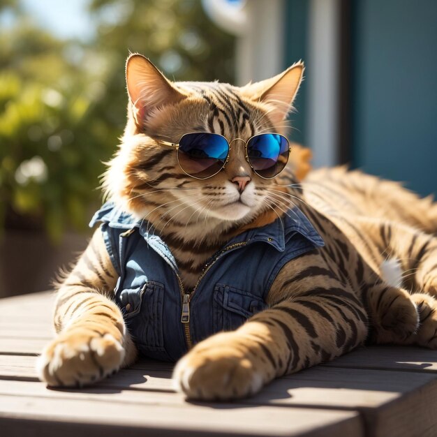 Um gato usando óculos de sol clássicos