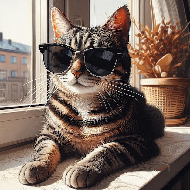 Um gato usando óculos de sol