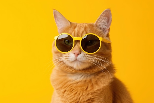 Um gato usando óculos escuros que dizem 'eu amo gatos'