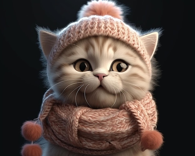 Um gato usando um chapéu e um lenço com a palavra gato nele