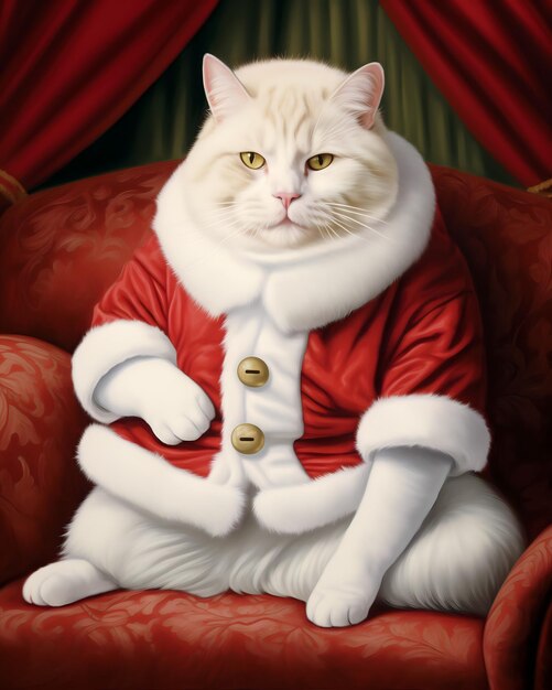 Foto um gato veste um fato de papai noel .