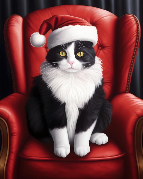 Foto um gato veste um fato de papai noel .