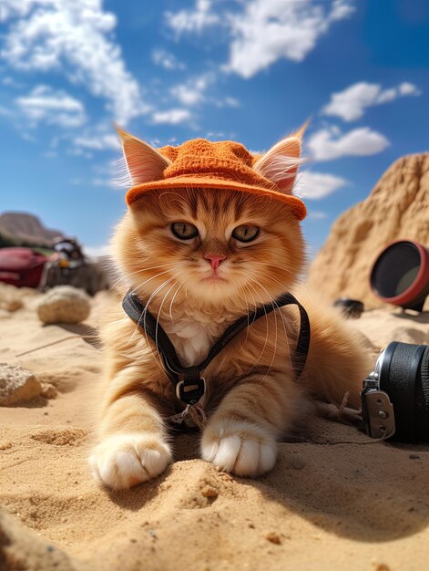 um gato vestindo um chapéu que diz gato nele
