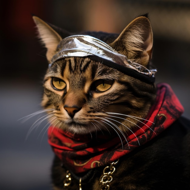 Foto um gato vestindo uma bandana ai