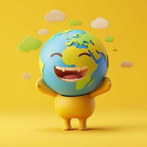 Foto um globo amarelo e azul com um rosto feliz