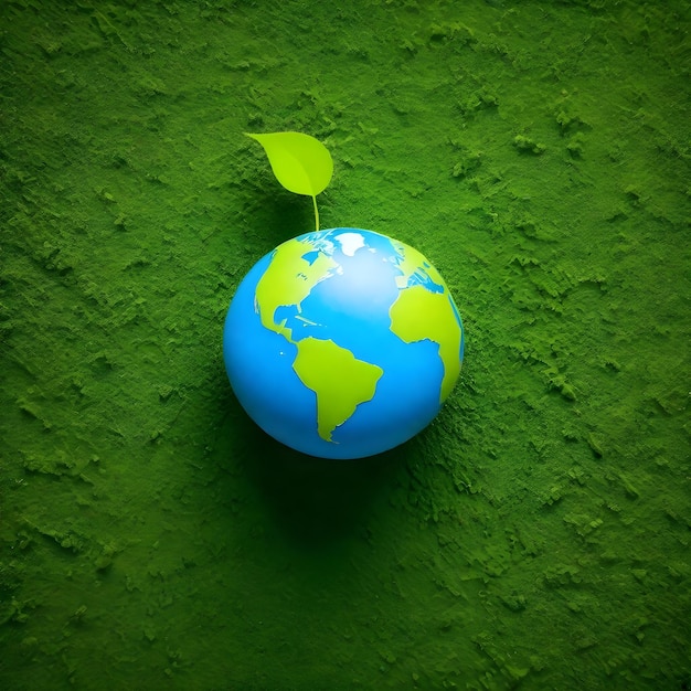 Foto um globo com a terra nele e a palavra terra na parede verde