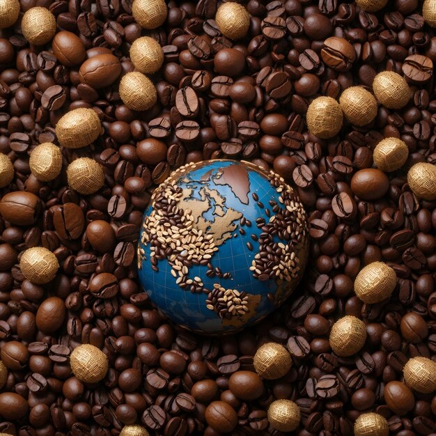 Um globo de grãos de café com cada grão representando uma cultura diferente celebrando o International