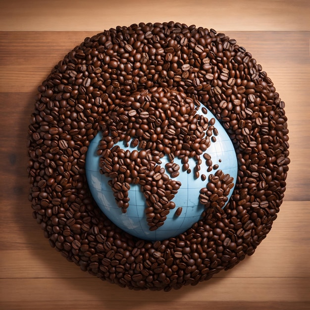 Foto um globo de grãos de café com cada grão representando uma cultura diferente celebrando o international