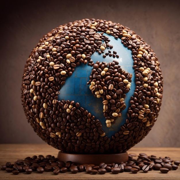 Um globo de grãos de café com cada grão representando uma cultura diferente celebrando o International