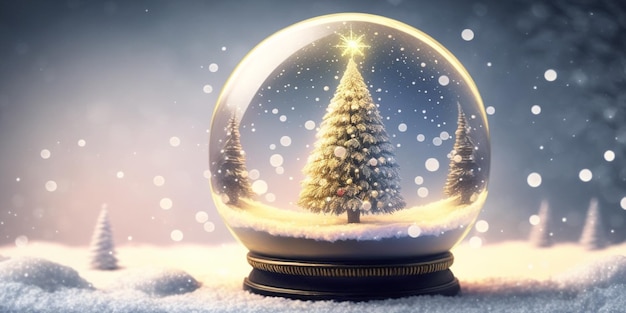 Um globo de neve com uma árvore de natal dentro